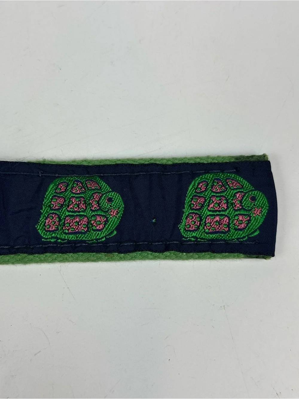 Turtle Pattern Ribbon Belt Brass D-Ring Navy Blue Green